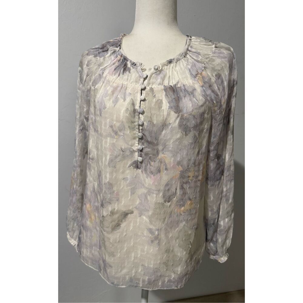 Rebecca Taylor shadow Lilly blouse long sleeve silk cotton blend 4